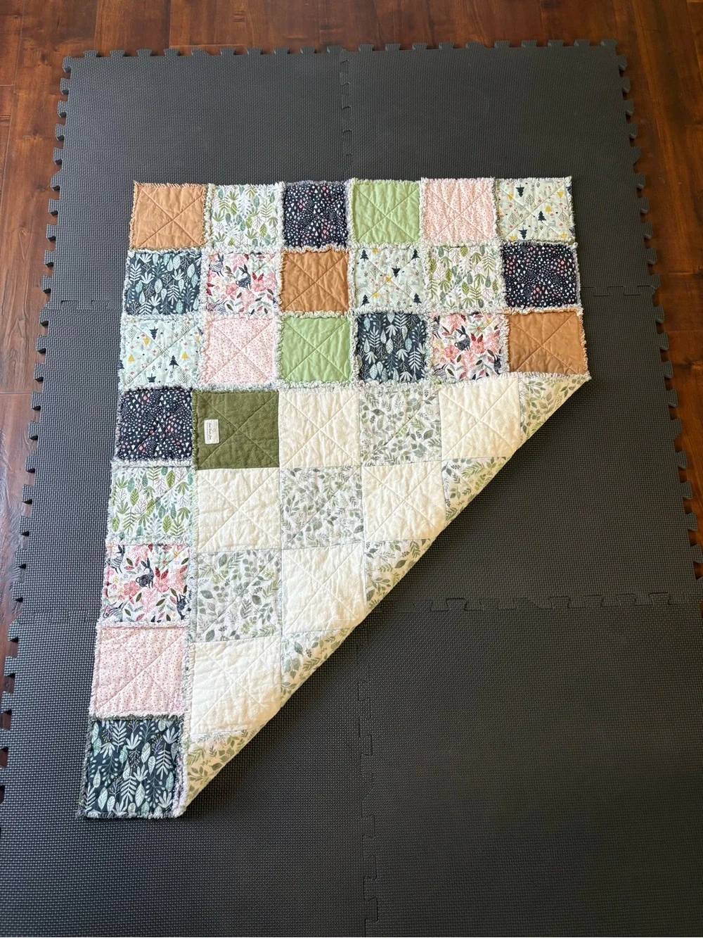 NEW Handmade Cotton Patchwork Baby Rag Quilt - Greens, Blues, Pinks & Whites